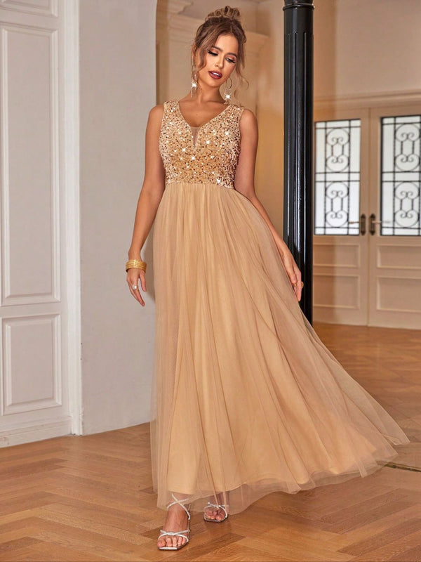 sequin-v-neck-sleeveless-dress OhSoStyled at Sophia's Style-1